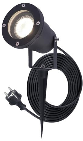HOFTRONIC Sydney - GU10 LED Strahler mit Erdspieß - 1,5M kabel mit Stecker - 4 Watt 450 lumen - Aluminium Gartenstrahler - IP64 Wasserdicht - Neutralweiß Außenlampe für Garten, Terrasse, Wegen