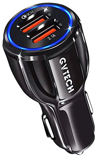 Car Charger Adaptor, GVTECH 34W/6A QC 3.0 Dual Port USB Car Charger, Mini Flush Cigarette Lighter USB Adapter 12V in Car Phone Charging Compatible with iPhone 14/13/12/11/Pro/Max, Galaxy S22/S21/20/10