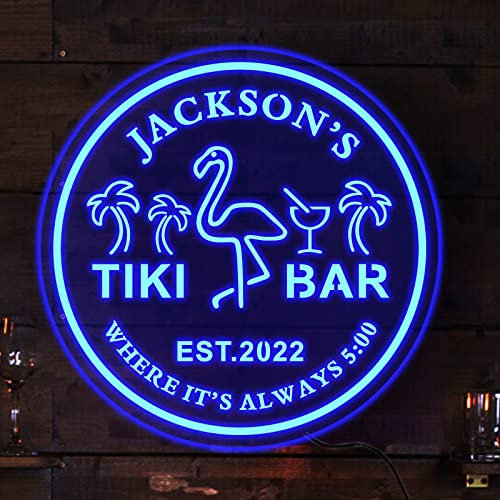 SOULSIS Personalizzato Tiki Bar Sign Flamingo E Palm Tree Luci al Neon Combinazione Di Insegne al Neon Insegne Luminose al Neon Alimentate Tramite USB LED Light Up Signs Neon Light