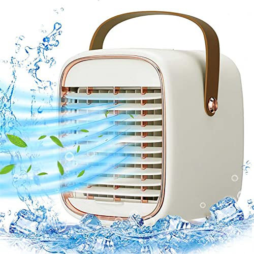 Aire acondicionado portátil, enfriador de aire por pulverización con 3 velocidades, dirección del viento ajustable, ventilador de refrigeración de escritorio personal USB para habitación pequeña, ofic