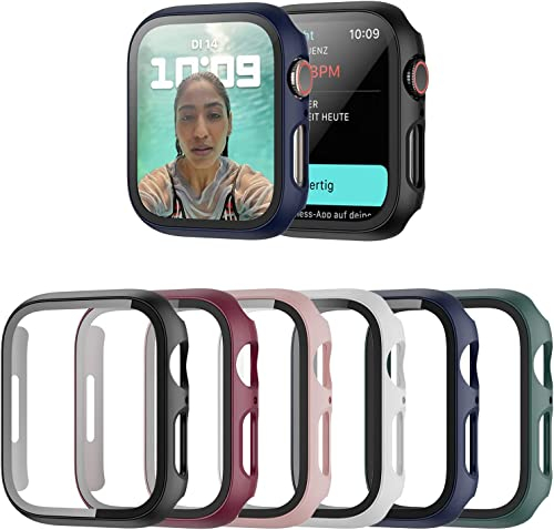 Haojavo Schutzhülle Kompatibel mit Apple Watch 40MM Series SE 6 5 4, 6 Stück Hülle 2 in 1 Gehäuse Hart Schutz und HD Gehärtetes Displayschutz Zubehör für iWatch 40 MM Case für Damen und Herren