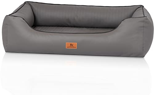 Knuffelwuff orthopädisches Hundebett aus Kunstleder Lovelock M-L 85 x 63cm Grau - Abnehmbarer Bezug - leicht zu reinigen - für große, mittelgroße und kleine Hunde