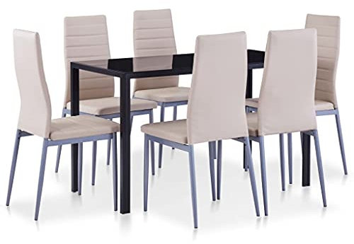 Hommdiy Esszimmergruppe mit 6 Stühlen, Essgruppe für 6 Personen, 6er Set Esszimmerstühle mit Esstisch, für Wohnzimmer Küche Beige