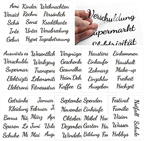 PAPERKIDDO 13 Blätter Budget Planner Deutsche, Für A6 Beschriftung Aufkleber Umschlagmethode Binder, Deutsch Budgetplaner Zubehör Stickers für Spar Challenge Geld Organizer