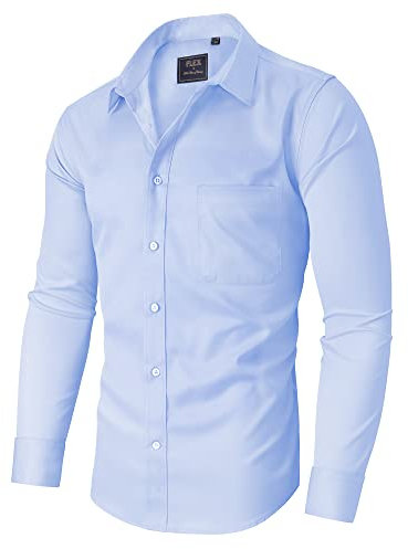 siliteelon Herren Hemd Langarm Stretch Blau Oberhemd Regulr Fit Businesshemd Anzug Hemd Herren für Männe Elasthan Herrenhemd Arbeit Büro Party L