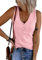Tuopuda Débardeur Femme Haut Chic col en V Débardeurs Décontracté T-Shirts sans Manche Chemises Boutonné en Tricot Côtelé Gilet Sexy Printemps Eté Tunique Crop Tops, Rose, M
