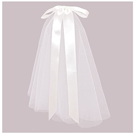 SHTGOI Brautschleier Hochzeitsschleier Seidenschleife Kurzschleier Braut Tüll Schleier Mädchen Hochzeit Haarschmuck Schleife Kurzer Schleier für Geburtstag Weihnachten Party Deko Elfenbeinweiß
