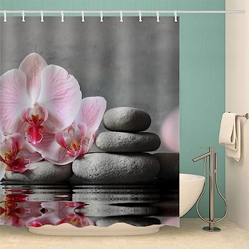 okoikfc Duschvorhang 120 x 200 cm Grauer Stein, 3D Orchidee Duschvorhang Anti-Schimmel Textil, Shower Curtains Polyester Stoff Wasserdicht Duschvorhänge für Badezimmer, Bad Vorhang mit 8 Haken