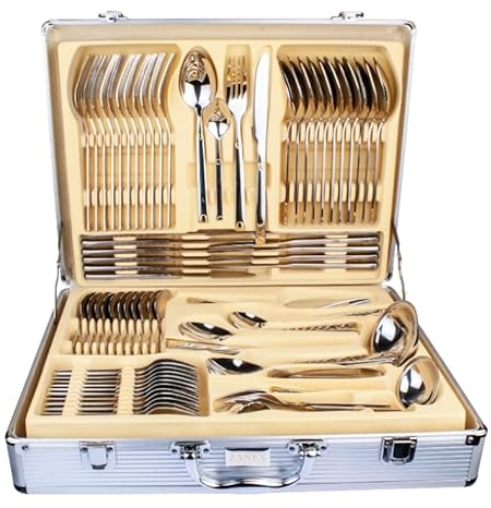 Gold Heavy 72 Piece Stainless Steel Detail Luxury Quality Cutlery Canteen Set