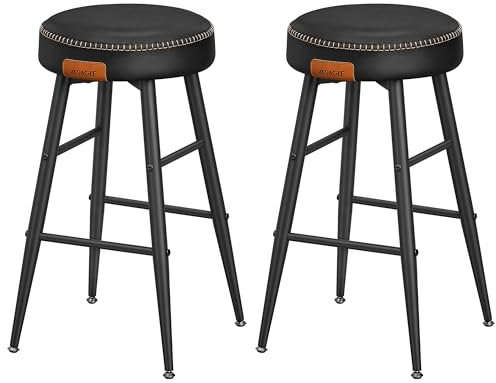 VASAGLE EKHO Kollektion - Barhocker, 4er Set, Barstuhl, Küchenstuhl, Kunstleder, Mid-Century-Modern-Stil, 63 cm hoch, Küche, Esszimmer, einfacher Aufbau, tintenschwarz LBC280B01