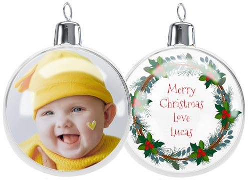 Hippowarehouse Personalised Christmas Bauble 3D Tree decoration xmas family photo custom image text Keepsake mum dad grandparents Memorial