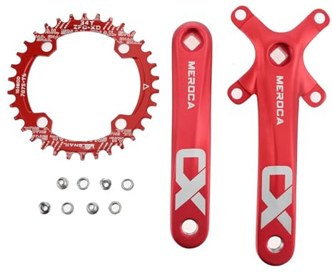 PETCHOR Juego de bielas cuadradas cónicas MTB, bielas de una sola velocidad para bicicleta de montaña, juego de brazo de manivela de bicicleta de 170 mm 104BCD, plato y pernos 34T, rojo