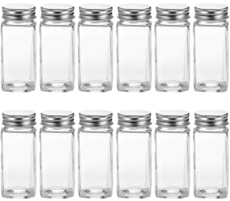 Lucaser Frascos de de vidrio con etiquetas, cuadradas vacías para , recipiente, recipiente para , tapa de esparcimiento y tapas de metal herméticas, duradero