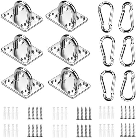 SWTYExt Edelstahl Karabiner und Edelstahl Augplatte M5, 12 Stück Edelstahl 304(V2A) Decksplatte Augplatte mit Öse Zurröse Wandöse Deckenöse für Sonnensegel Befestigung Decken-Befestigung Wand-Haken