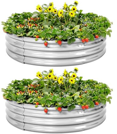 Land Guard Lot de 2 parterres de jardin surélevés galvanisés pour l'extérieur, jardinières surélevées rondes pour le jardinage de légumes, 10,2 x 1,2 x 3 m