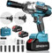 Seesii Avvitatore a Impulsi Brushless, 650Nm Avvitatori a Massa Battente con 2x4.0Ah Batteria, Velocità Variabile, 6 Bussole, 9 Punte, 6 Viti，WH700