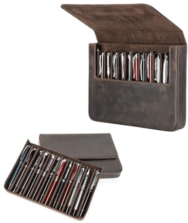 CONTACTS Stifteetui aus echtem Leder Groß, Vintage-Stifthalter, Stift-Schutzhülle Stift-Display-Vitrine Elegantes, Bleistift-Organizer-Box Packung 12 Stück