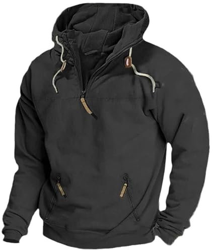 Herren-Kapuzenpullover, schwere, warme Sweatshirts, Viertelreißverschluss, einfarbig, Winter-Kapuzenpullover, Outdoor-Sport-Shirts, weich, lässig, Hoody Top, Manschette, Kordelzug, Hoodies mit Tasche,