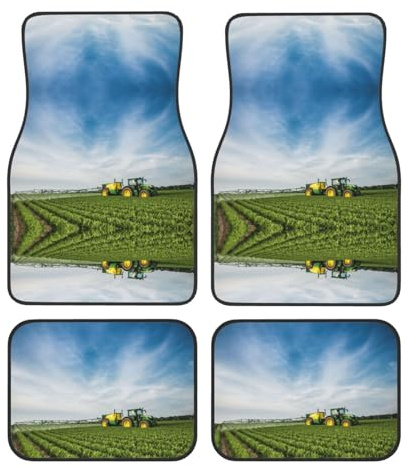Traktor Farm Print Auto Fußmatten Vierteiliges Set Komplettset mit rutschfester Gummirückseite