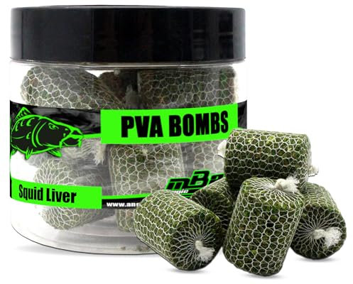 Magic Baits PVA Bombs PVA Sticks Ready PVA Bomb Karpfen Angeln Futter Boilies Angelfutter (10 Stück, Natural Squid & Liver)