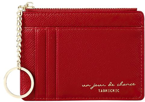 Lafefe Portefeuille Femme, Petit Porte Monnaie Femme, Femme Cuir Portefeuilles et Porte-Cartes Femme, Porte Carte Bancaire, avec Fermeture éclair, contenir Jusqu’à 8 Cartes, Minimaliste, Rouge