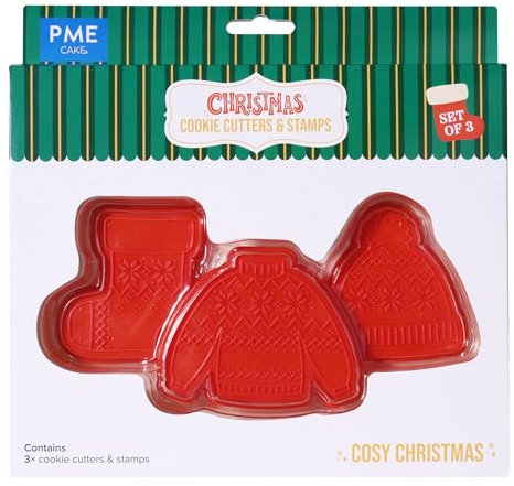 PME Weihnachts-Keksausstecher und Stempel - Gemütliches Weihnachten (3er-Set)