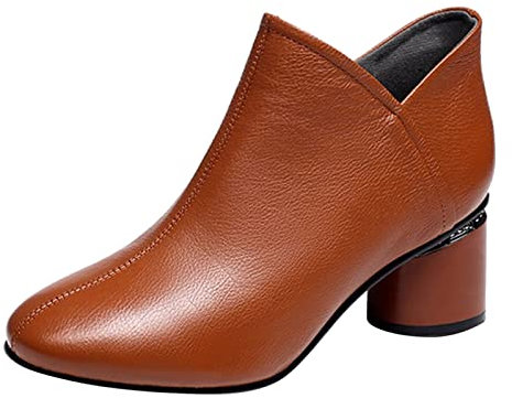 Generico Stivali Bikers Donna Stivali al Ginocchio Donna Donna Tinta Unita Autunno Tacchi Quadrati Cerniera Stivaletti Corti Scarpe a Punta Stivali Donna Alti Stivaletto Donna Primavera (Brown, 37)