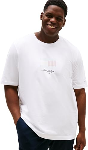 Tommy Hilfiger Herren T-Shirt Kurzarm Flag Tee Regular Fit, Weiß (White), 4XL