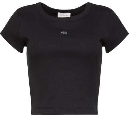 Calvin Klein Damen A- Woven Label 2x2 Rib Baby Tee Lv047c200g T-Shirts