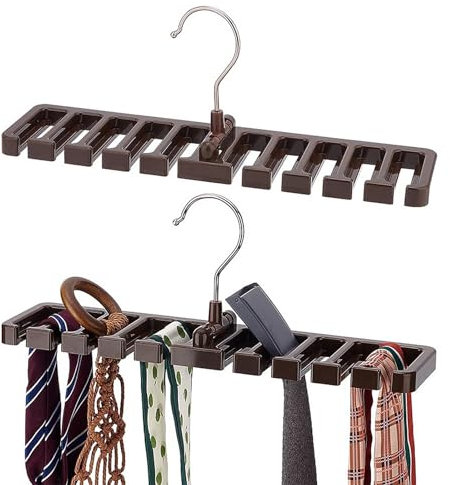 Questura Porta Cinture da Armadio, Portacravatte da Armadio, Portacinture con 10 Barre, Organizzatore per Cinture, Elegante Gruccia Portacinture, per Cinture, Sciarpe, Cravatte, marrone
