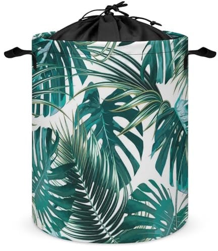 Cmagnifico Drawstring Laundry Hamper, Palm Leaf And Monstera Laundry Basket, Washing Basket with Handle