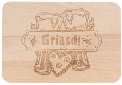 Spruchreif Tabla de desayuno Grias di con diseño de vasos, tabla de madera de haya con grabado, tabla de cortar 22 x 15 cm, regalo para los fans de Baviera