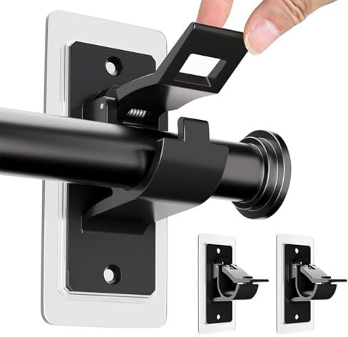 BelleVive Lot de 2 Supports de Tringle à Rideau sans perçage, Supports de Tringle à Rideau Auto-adhésifs en Pet, Crochets de Tringle à Rideau sans Clous pour Salle de Bain et Salon, Noir