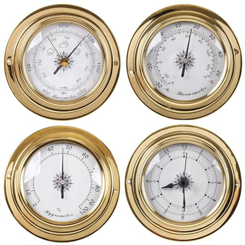 CDAXPWZO 98MM Barometer Thermometer Hygrometer Clock,4-Piece Analog Weather Station Indoor,Wall Mount Barometers for The Home,High Precision Fishing Barometer,Used to Monitor Atmospheric Pressure