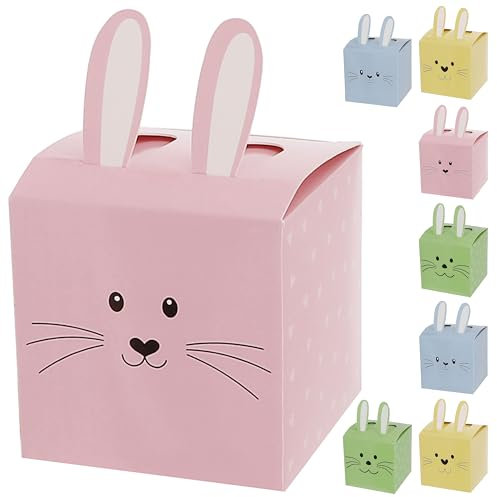 Osterbox Hasenohren 8er Set | 7,5cm Papier 300gsm grün blau rosa gelb | Schachtel mit Hasengesicht (8er Set Osterbox)