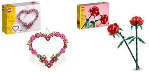 LEGO Herz Ornament Set + LEGO Botanicals Rosen Schlafzimmerdekoration oder Wandaccessoire Blumenstrauß Wohnkultur 40638 + 40460