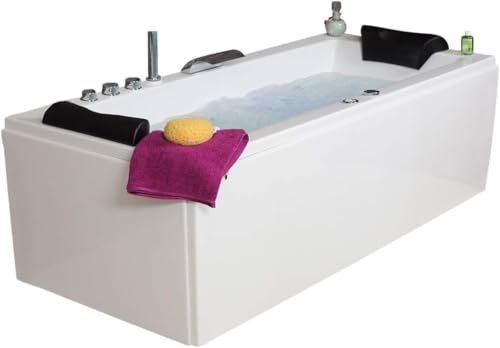 Whirlpool Badewanne Relax Basic – Made in Germany | Eckbadewanne mit 14/16 Massage-Düsen, LED-Beleuchtung & Armaturen | Maße: [200 x 90 cm] | Spa-Badewanne für 2 Personen