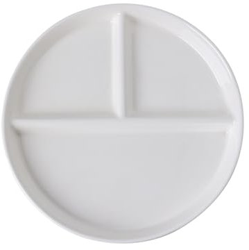 Dxcaicc 3 Compartment Divided Dinner Plates White Porcelain Round Portion Control Grid Diet Plate Tray Reusable Dishes for Camping Picnic,Big 9.5 inches