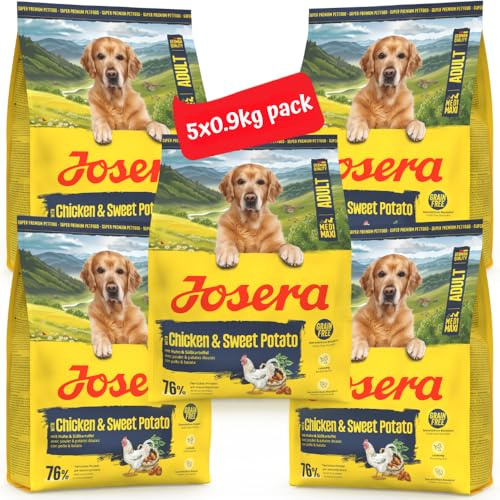 JOSERA Huhn & Süßkartoffel | 5X 900 g | Trockenfutter für Erwachsene Hunde | Adult MediMax | Getreidefreies Premiumfutter für sportliche Hunde mittlerer & großer Rassen | Proteinreich mit Erbse