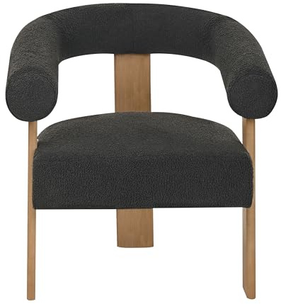 Beliani Retro-Wohnzimmersessel Bouclé-Polsterung Holzbeine Schwarz und Dunkelbraun Ilbro