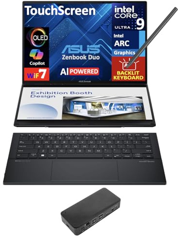ASUS Zenbook Duo AI Powered 2-in-1 Laptop 14.0 Touchscreen OLED 2.8K Display (Intel Ultra 9-285H, 32GB LPDDR5X, 2TB PCIe SSD, Active Pen, Backlit KB, 2 Thunderbolt 4, Win 11 Home) w/USB-C Dock