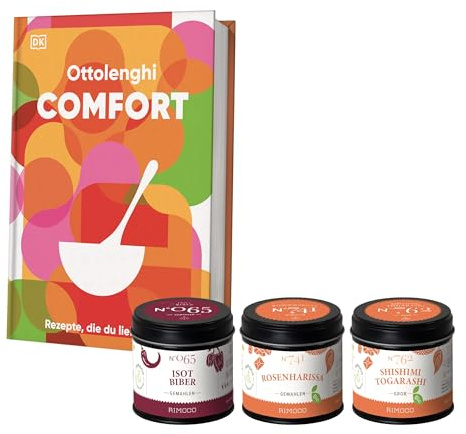 Rimoco Geschenkset aus Gewürzen + Das Kochbuch Ottolenghi Comfort bestehend aus Isot Biber N°065, Bio Rosenharissa N°741 und Bio Shichimi Togarashi N°762