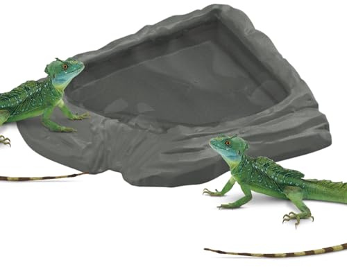 Futterschale für Reptilien – Schildkröten-Futterschale, Wasserschale für Schildkröten | Eigenschaften zur Verbesserung des Eintauchens, natürlicher Gesteinssimulation, Dura-Teichzubehör