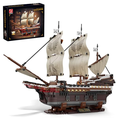 TYCOLE Piratenschiff-Bauset mit Beleuchtung - Mayflower Schiffsmodellspielzeug, Zuhause und Büro für Piratenfans, ideale für Erwachsene und Jungen im Alter von 8-14 Jahren als Geburtstag (2076 Teile)