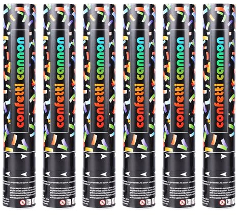 Wxeadu Konfettikanone, 6 Stück Konfettikanone Biologisch Abbaubar, 30cm Konfettikanones Hochzeit, Konfetti Kanone, Party Poppers für Hochzeit, Geburtstag, Weihnachten, Babypartys, Jahrestag (Farbe)