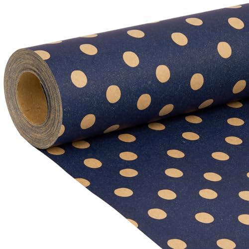Weihnachts-Kraftpapier: Blaues Geschenkpapier mit Punkten, recycelbar, für Weihnachten, Geburtstage, Hochzeiten, Thanksgiving und andere Anlässe – 43 cm x 15 m