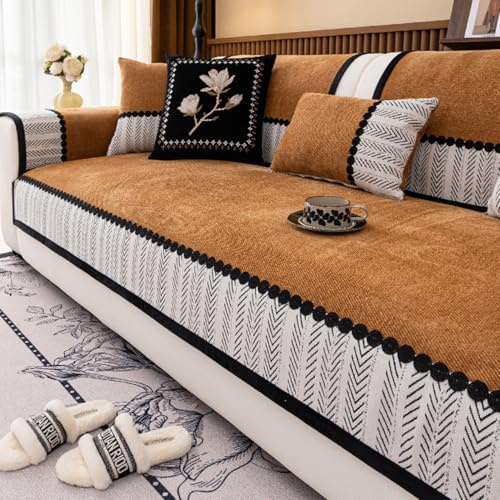 Weiches Chenille Sofa Cover 2/3/4 Sitzer, All-Season Universal Non-Slip L-Form-Couch-Abdeckung, Waschbarer Haustier-freundlicher Möbelschutz für Hunde Yellow 70 * 70cm