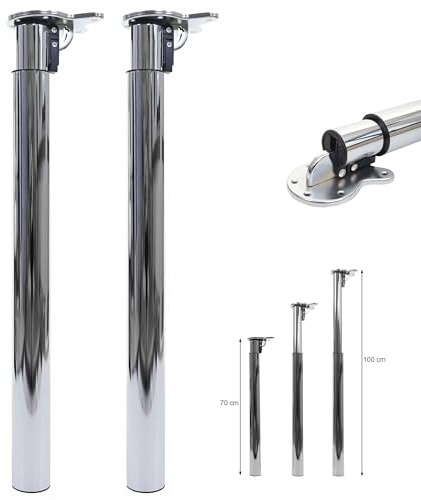 Mendler 2er-Set Tischbein HWC-H35 für Schreibtisch Tischfuß klappbar Drehmechanismus höhenverstellbar 70-110cm - Edelstahl-Optik