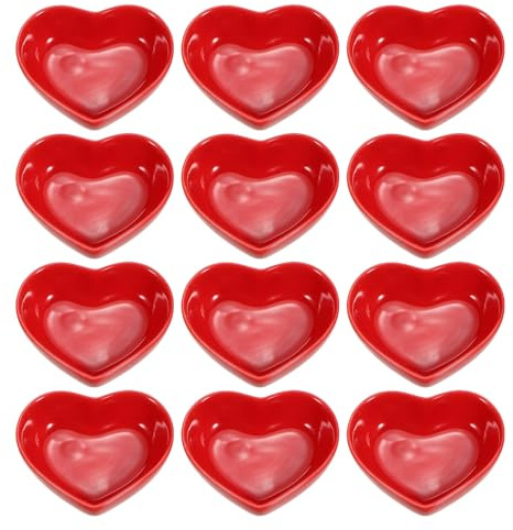 QUARKZMAN Plato Cerámico En Forma De Corazón Rojo Para Salsas Juego De 12 Platos Mini De Aperitivo Para Cocina Hogar Boda Fiesta Restaurante