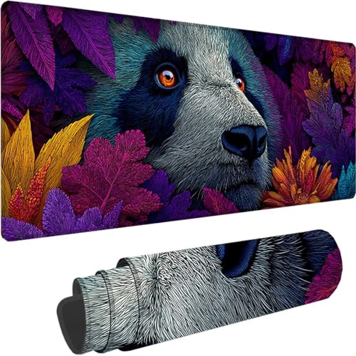 Lila Gaming Mauspad XXL 600 x 400 x 4 mm, Groß Mauspad Panda Vernähte Kanten Design, XXL Mousepad Wasserfest rutschfest Gummibasis für PC und Laptop Mousepad Gaming Zubehör für Home Büro Deko z-7883